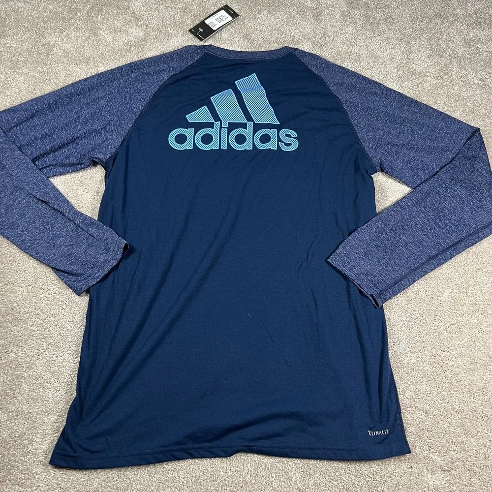 Adidas Mens Large Blue Crew Neck Long Sleeve Pullover NYCFC Performance Tee NWT‎